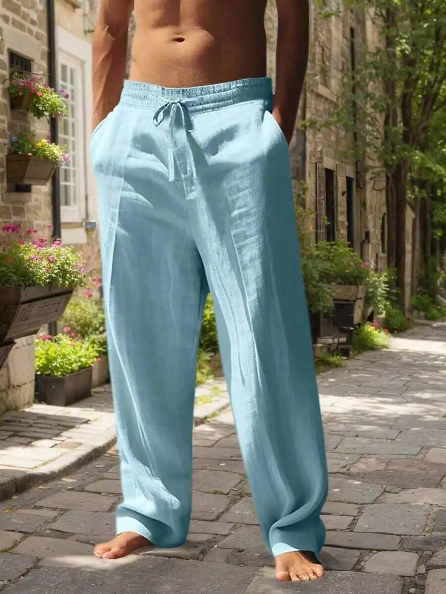 Men's Drawstring Wide Leg Casual Pants with Relaxed Fit and Lightweight Everyday Comfort