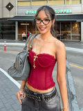 Strapless Corset Crop Top with Structured Seam Detail and Slim Fit Streetwear Style