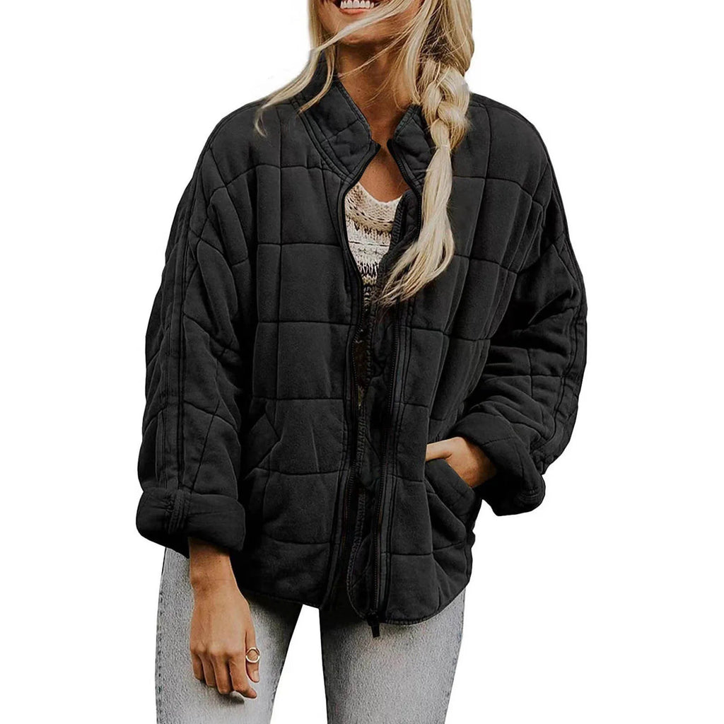 Women's Quilted Puffer Jacket with Relaxed Fit Contemporary Everyday Winter Layering Style