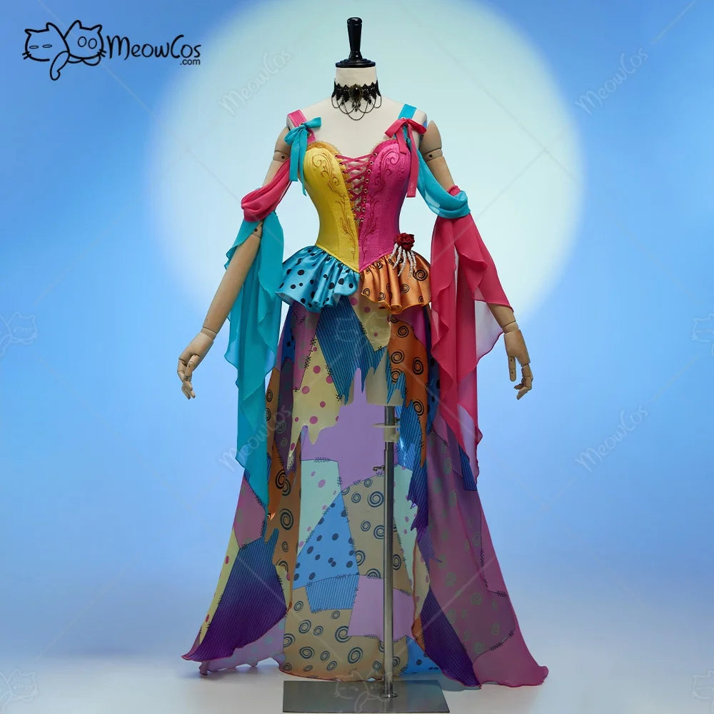 Women's Patchwork Corset and Irregular Skirt Costume Set with Coordinated Accessories