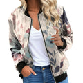 Women's Floral Print Zip-Up Bomber Jacket with Relaxed Contemporary Streetwear Short Fit