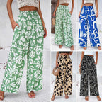 Women's High Waist Wide Leg Printed Casual Trousers with Relaxed Everyday Fit