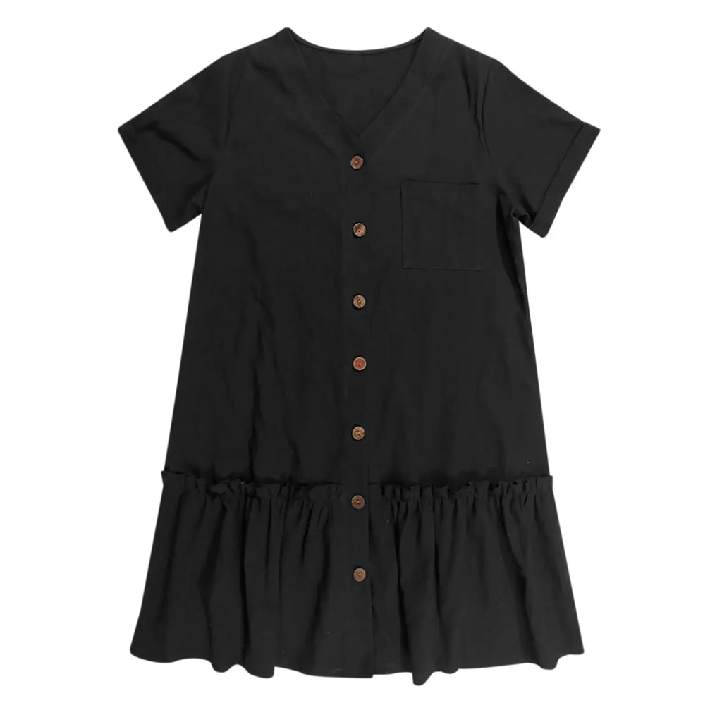 Button Front Ruffle Hem Mini Dress with Relaxed Everyday Summer Silhouette
