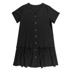 Button Front Ruffle Hem Mini Dress with Relaxed Everyday Summer Silhouette
