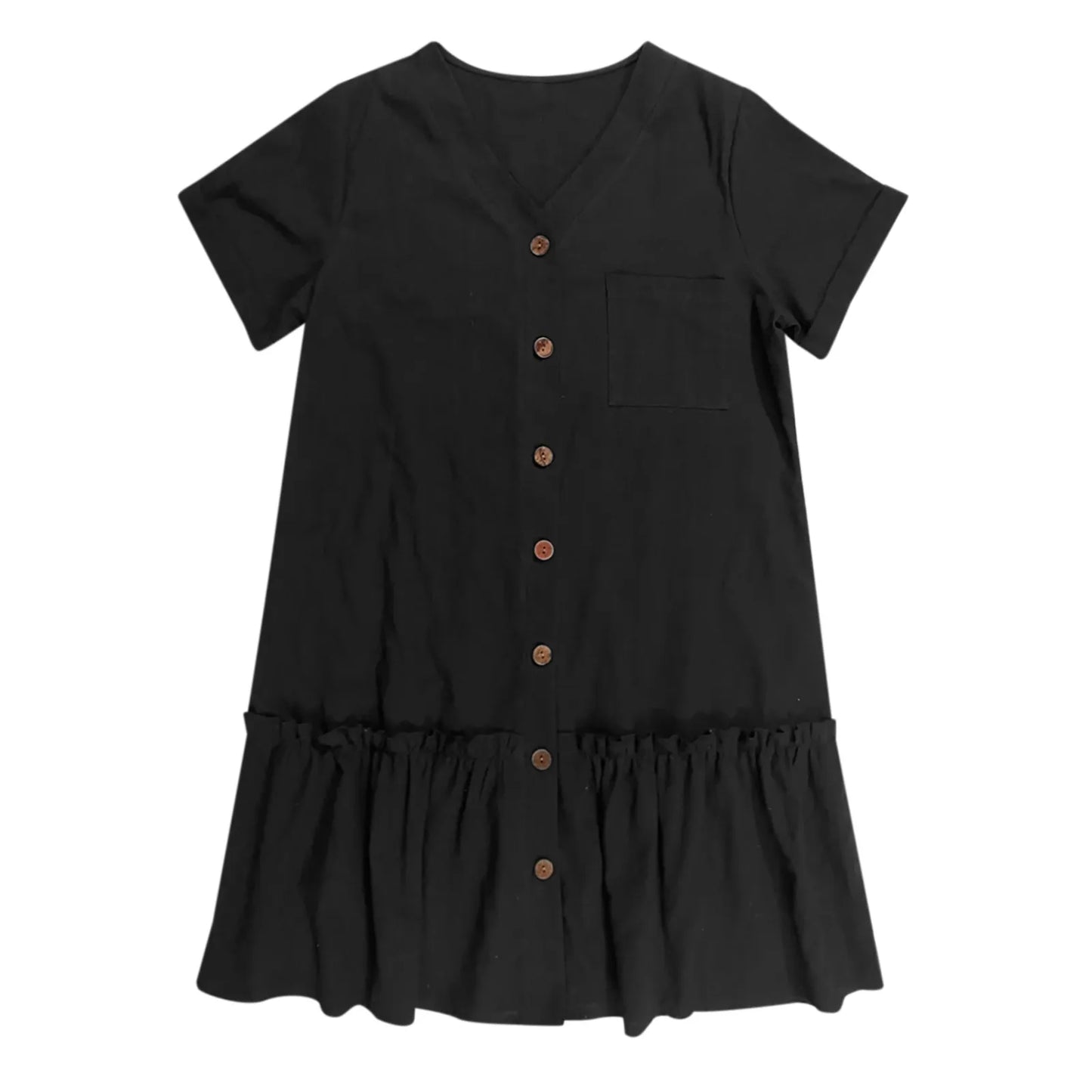 Button Front Ruffle Hem Mini Dress with Relaxed Everyday Summer Silhouette