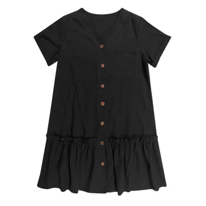 Button Front Ruffle Hem Mini Dress with Relaxed Everyday Summer Silhouette