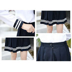 Women's Sailor-Inspired Pleated Uniform Set with Long Sleeve Top, Neck Scarf and Socks