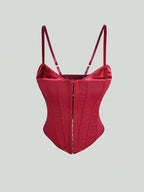 Rich Crimson Red Overbust Corset Top with Slender Straps and Front Hook Closure
