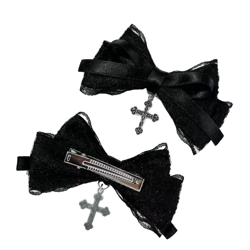 Gothic Plaid Bow Hair Clip Dark Romantic Alternative Statement Accessory