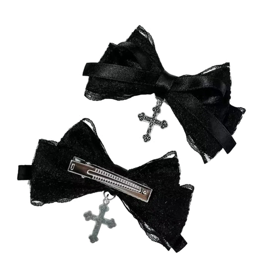 Gothic Plaid Bow Hair Clip Dark Romantic Alternative Statement Accessory