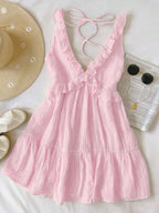 Ruffle Strap A-Line Mini Dress with Elastic Waist Summer Vacation Silhouette
