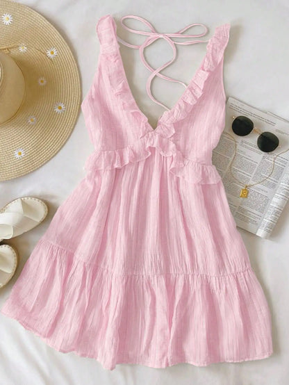Ruffle Strap A-Line Mini Dress with Elastic Waist Summer Vacation Silhouette