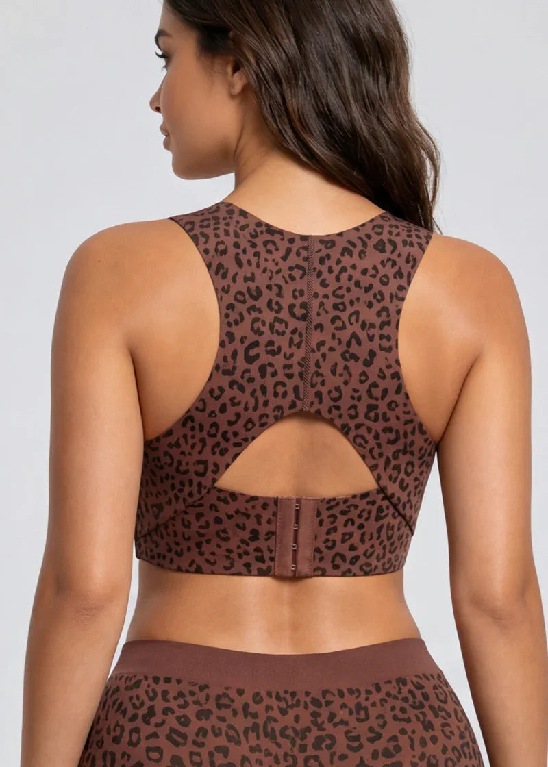 Fierce Leopard Print Front-Closure Support Bra with Wide Straps