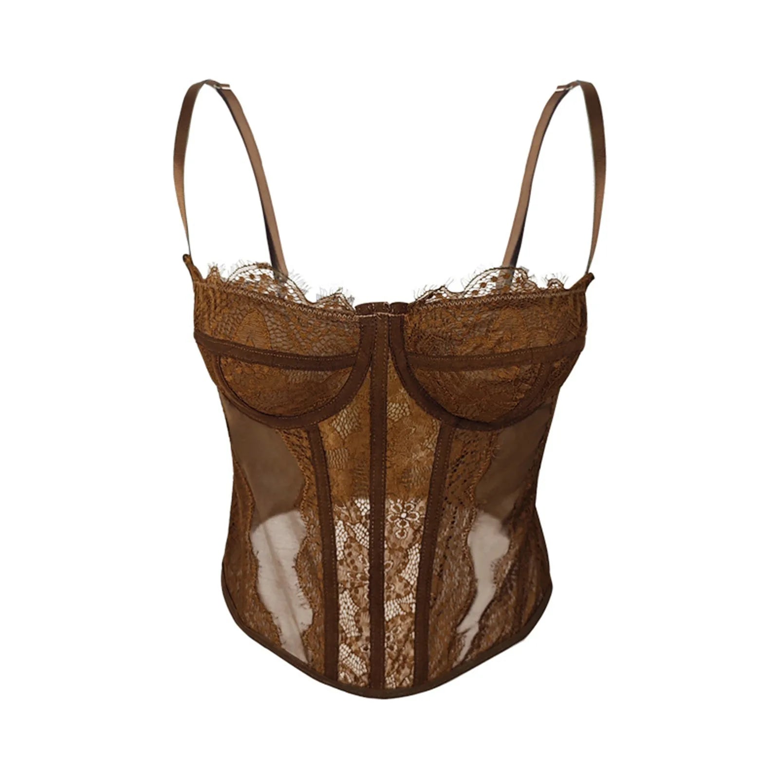 Structured Lace Trim Corset Top with Sweetheart Neckline and Sculpted Fit