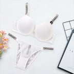 Vivid Contour Underwire Bra and Thong Set with Crystal-Embellished Straps