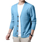 Men's V Neck Button Front Cardigan with Lightweight Ribbed Knit Construction