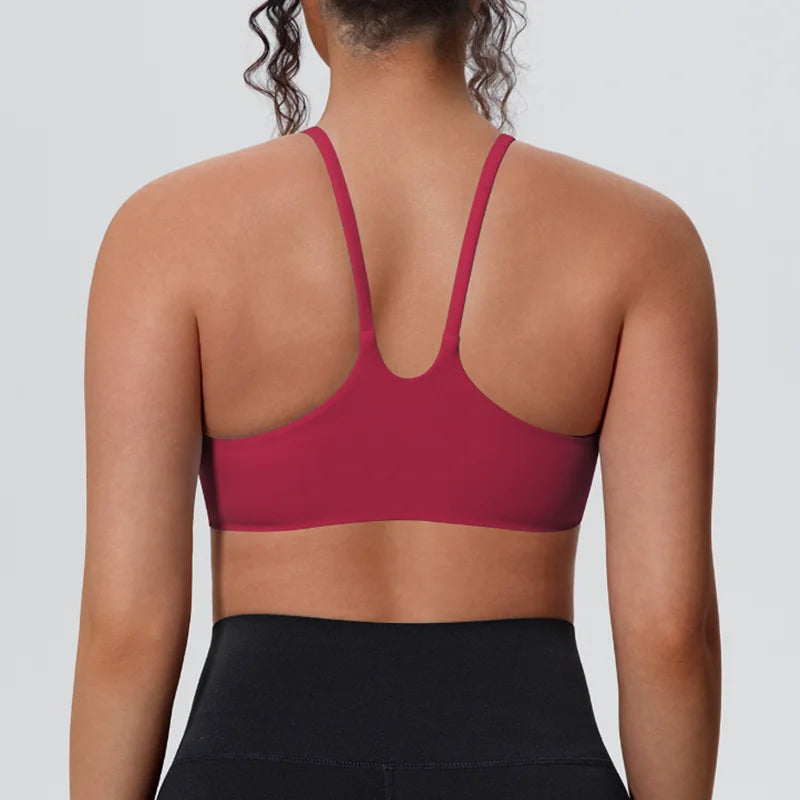 Sleek Minimalist Wire-Free Sports Bra with Thin Straps and Scoop Neckline