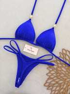 Rich Burgundy Triangle Bikini Set with Double-Strap Tie Details and Gold Accents