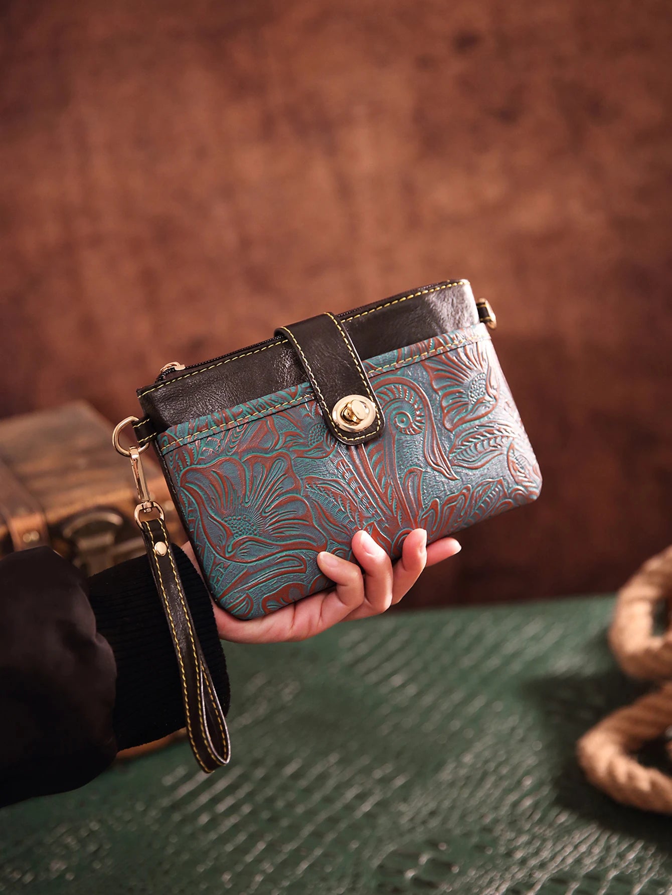 Floral Embossed Crossbody Satchel Bag with Multi Compartment Storage Design