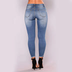 High Stretch Distressed Skinny Denim Jeans with Low Rise Slim Fit Streetwear Style