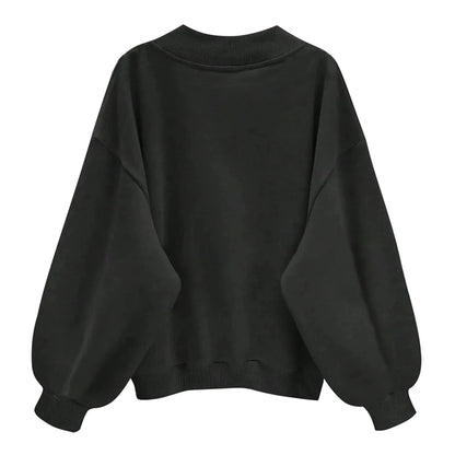 Women's Oversized V-Neck Pullover Sweatshirt with Relaxed Fit for Casual Everyday Style