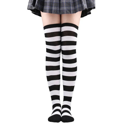 Striped Thigh High Socks with Stretch Knit Construction for Casual Y2K Streetwear Fashion