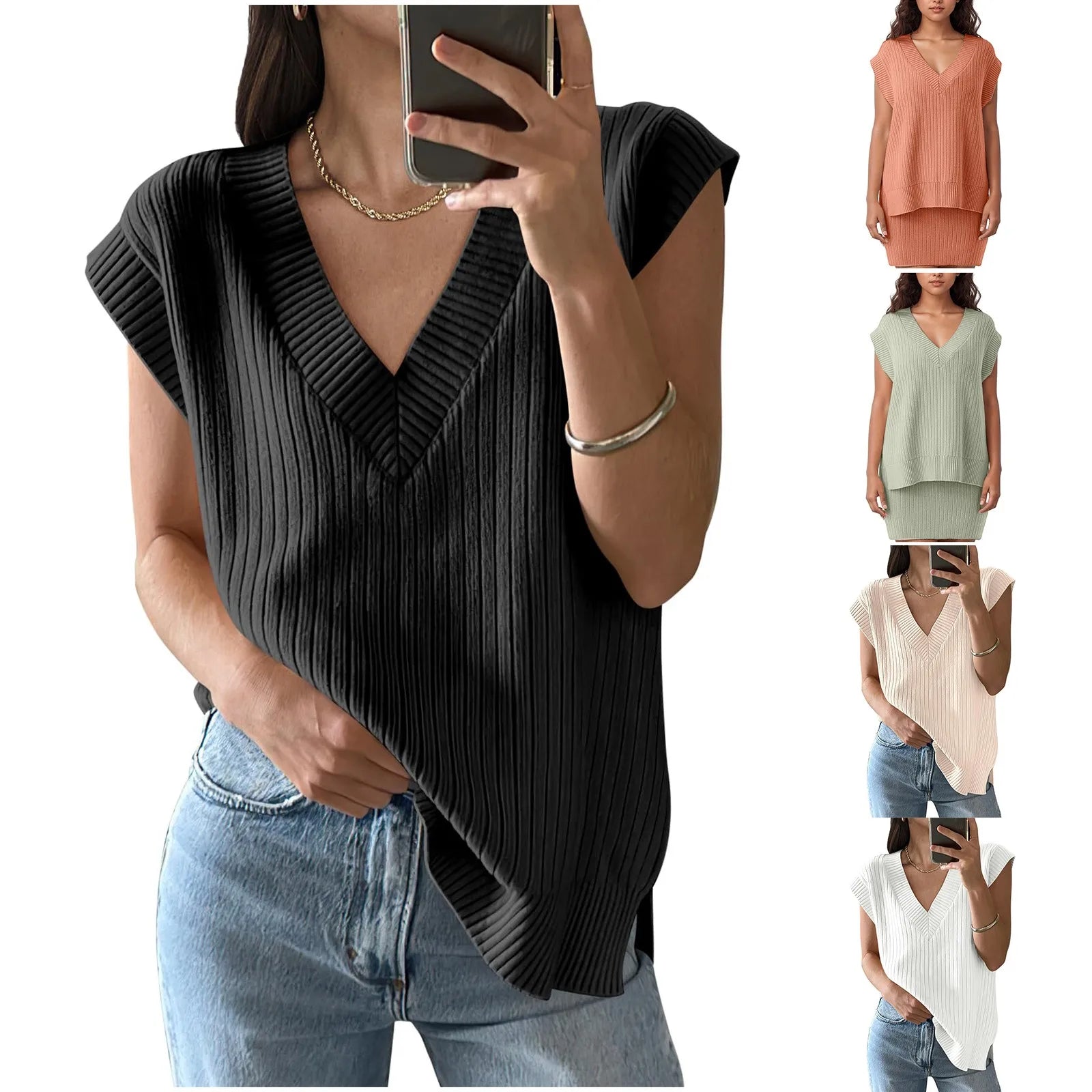 Women's Crochet Knit Sweater Vest with Relaxed Sleeveless Layering Silhouette