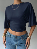 Batwing Sleeve Crop Tee with Relaxed Fit and Minimalist Casual Style