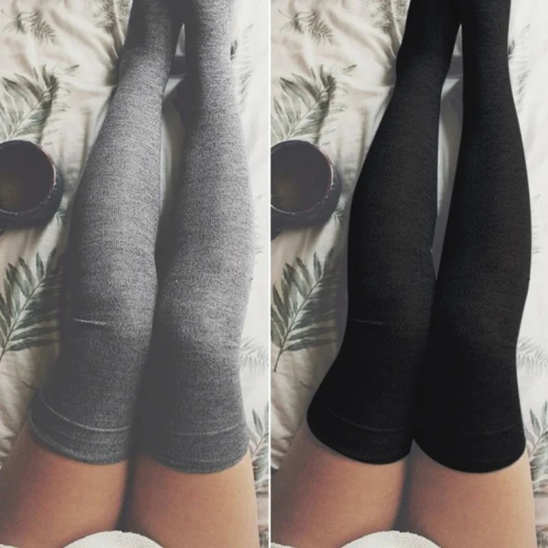 Solid Over-the-Knee Knit Socks with Soft Stretch Design for Everyday Streetwear Fashion