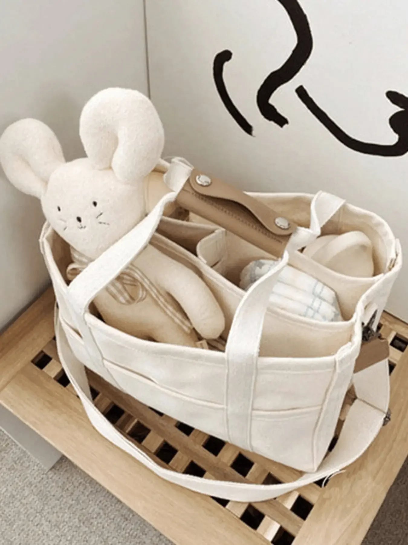 Large Capacity Structured Canvas Style Tote Bag with Utility Pockets