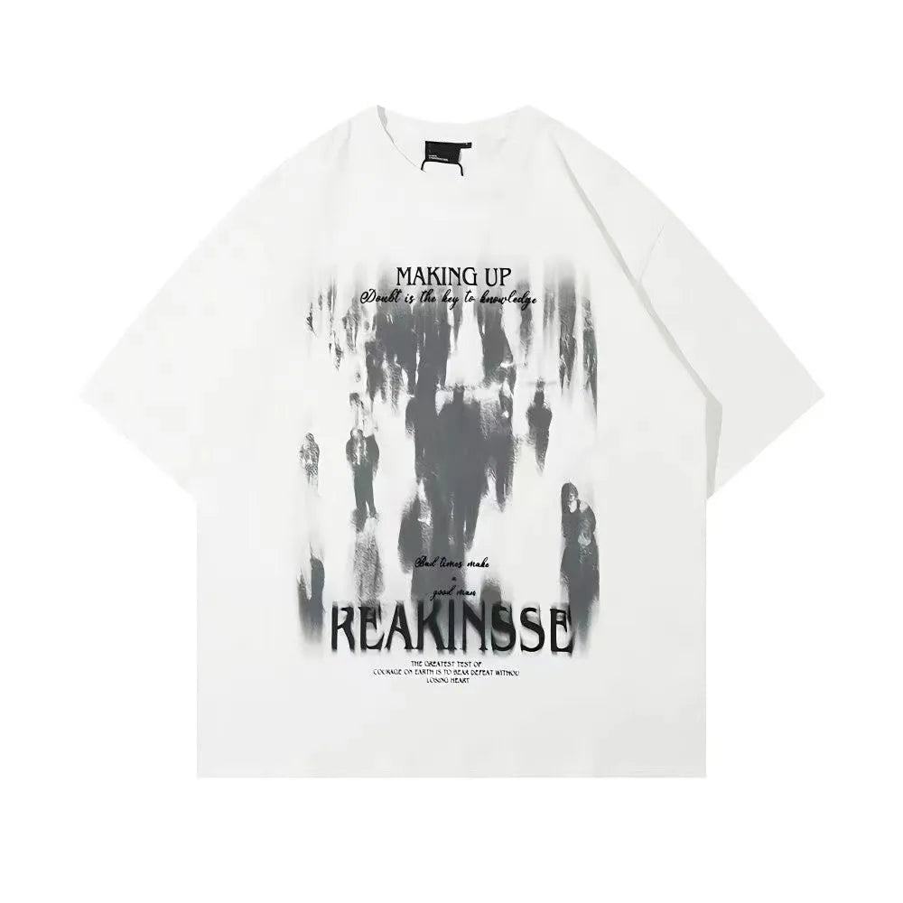 Abstract Washed Graphic Streetwear T-Shirt with Distressed Artistic Print Design