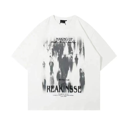 Abstract Washed Graphic Streetwear T-Shirt with Distressed Artistic Print Design