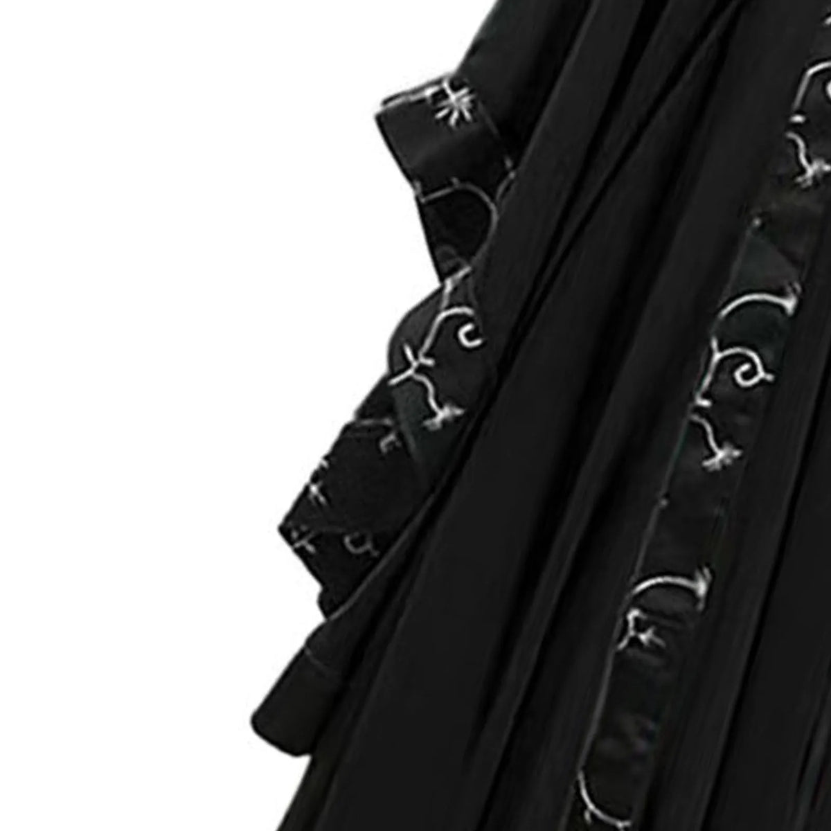 Dramatic Gothic Maxi Dress with Flared Sleeves and Ornate Trim