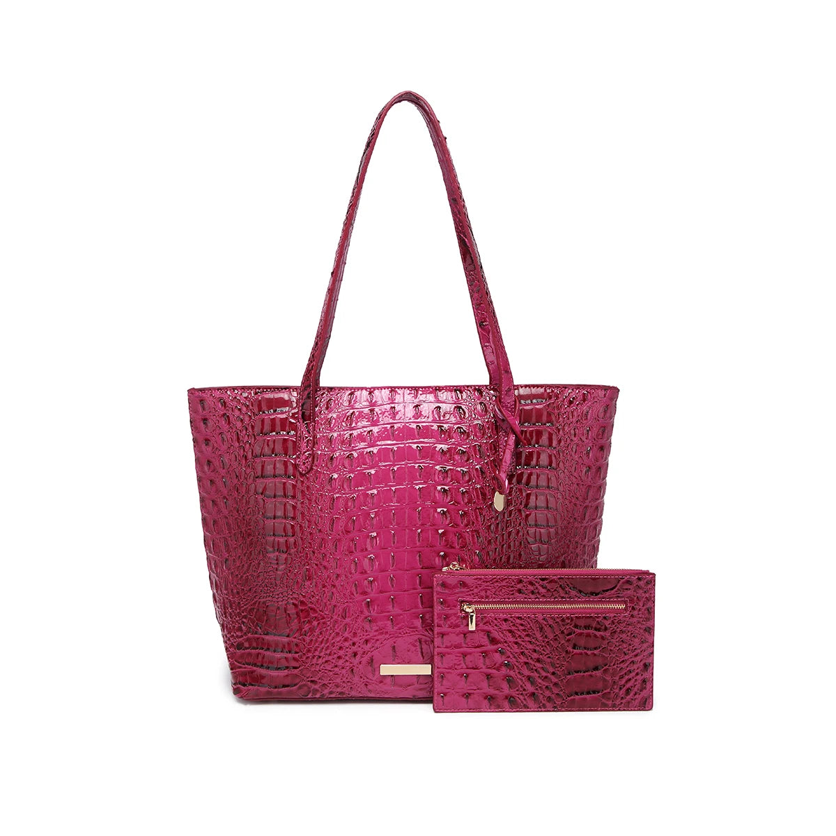 Croc Embossed Bucket Tote Bag with Matching Wristlet Large Capacity Shoulder Handbag