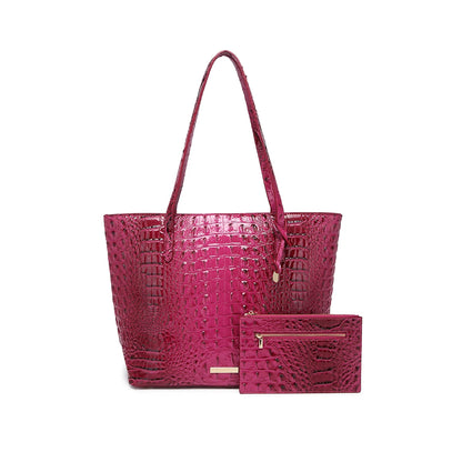 Croc Embossed Bucket Tote Bag with Matching Wristlet Large Capacity Shoulder Handbag