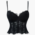 Romantic Black Floral Lace Bustier with Underwire Cups and Slender Straps