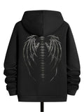 Dark Gothic Streetwear Hoodie With Wing Spine Graphic Design
