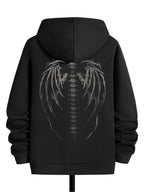 Dark Gothic Streetwear Hoodie With Wing Spine Graphic Design
