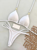 Rich Burgundy Triangle Bikini Set with Double-Strap Tie Details and Gold Accents