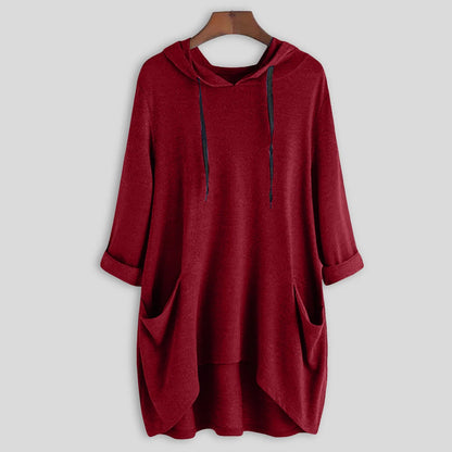 Relaxed Asymmetrical Hem Hooded Pullover for Casual Everyday Streetwear