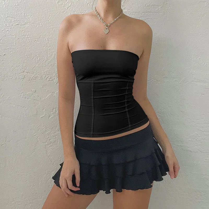 Strapless Corset Crop Top with Structured Fit Contemporary Streetwear Style
