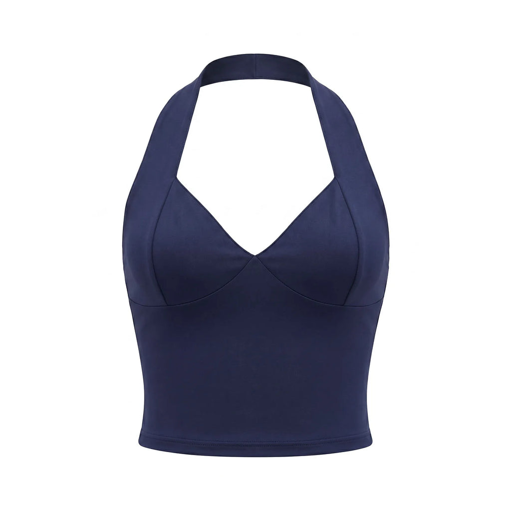 Halter Neck Knit Crop Top with Slim Fit Contemporary Summer Style