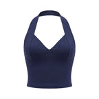 Halter Neck Knit Crop Top with Slim Fit Contemporary Summer Style