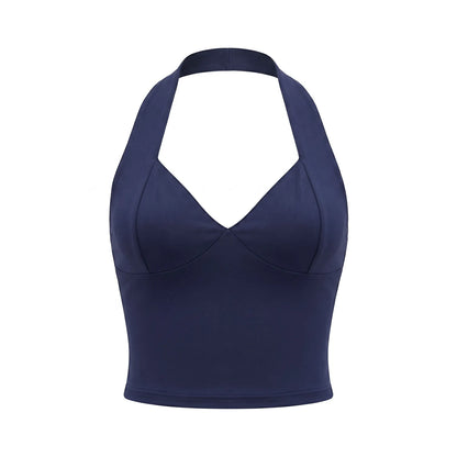 Halter Neck Knit Crop Top with Slim Fit Contemporary Summer Style
