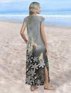 Loose Fit Sleeveless Floral Maxi Dress with Pockets for Casual Styling