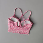 Playful Cherry Print Longline Sports Bra with Strappy Criss-Cross Back