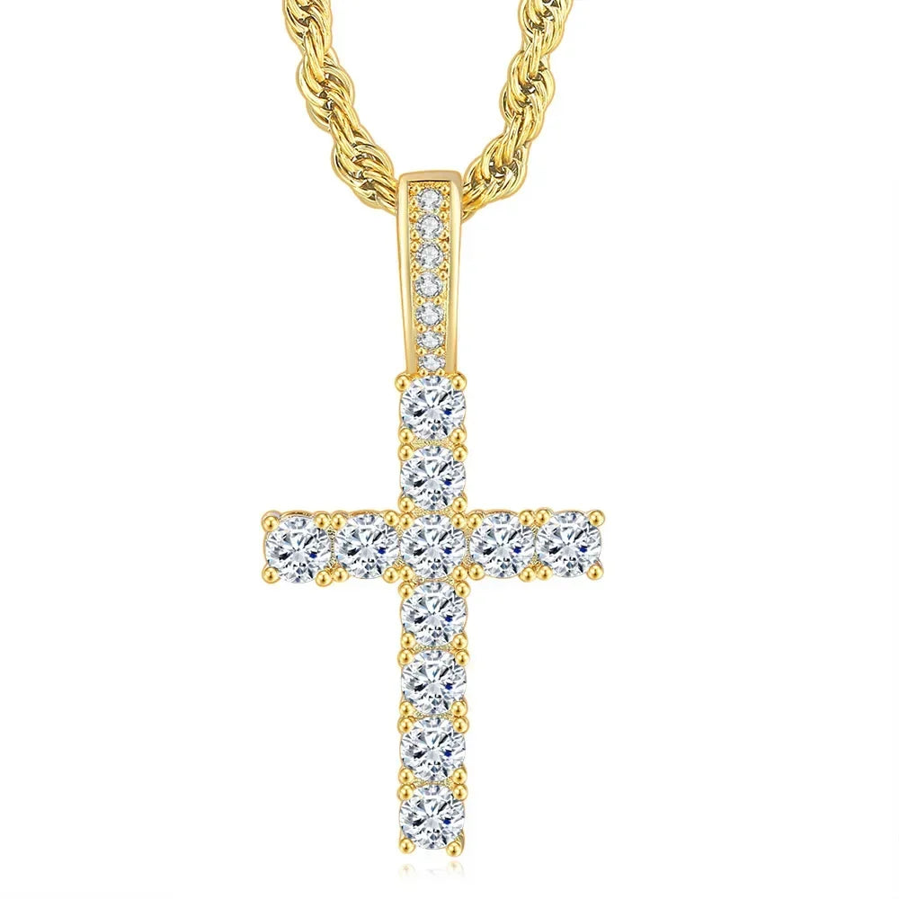 Crystal Cross Pendant Necklace Gothic Glam Alternative Statement Jewelry