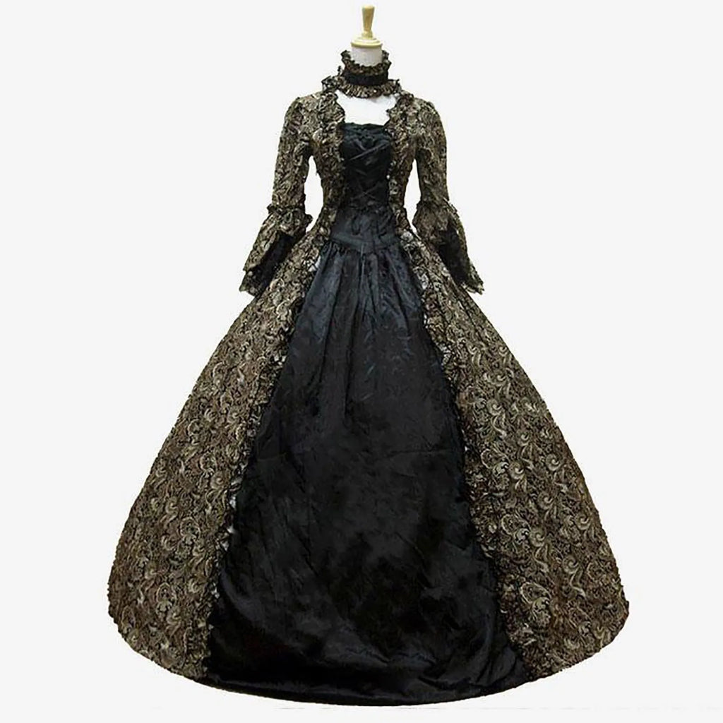 Victorian Gothic Lace Panel Ball Gown with Regal Silhouette