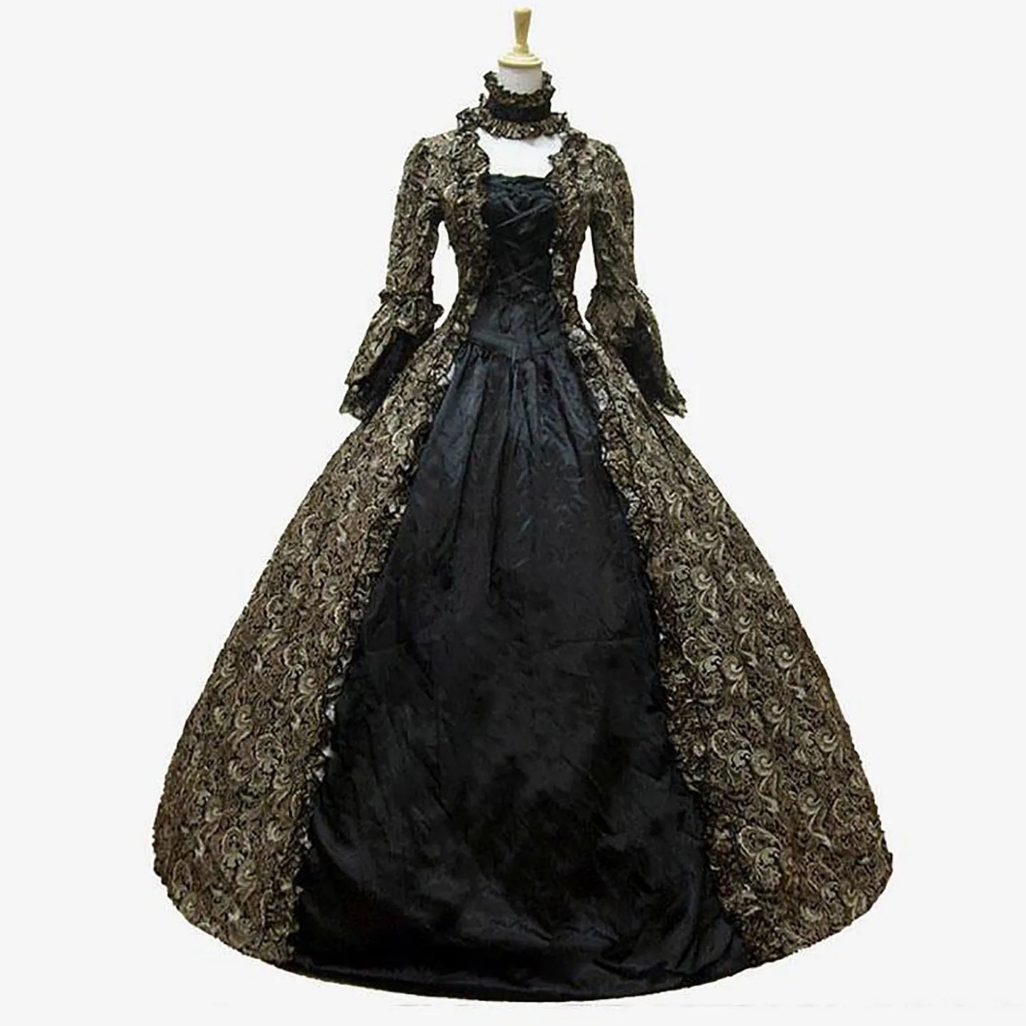 Victorian Gothic Lace Panel Ball Gown with Regal Silhouette