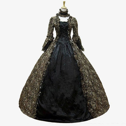 Victorian Gothic Lace Panel Ball Gown with Regal Silhouette